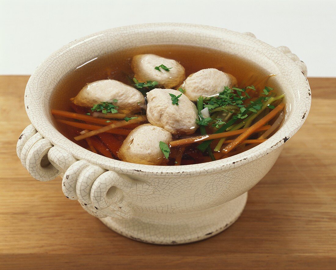 Meat broth with veal forcemeat dumplings