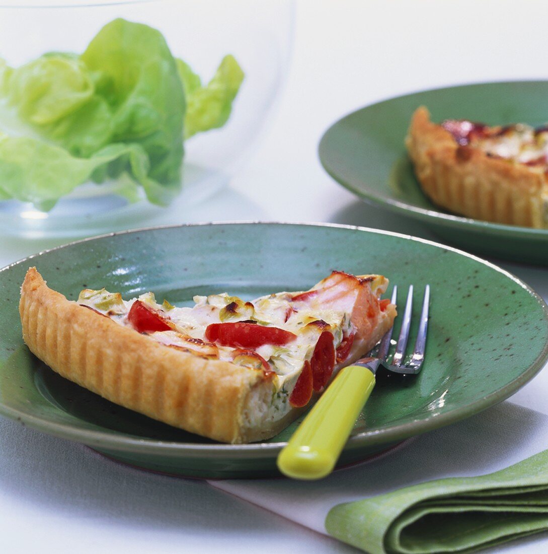Fish quiche with cocktail tomatoes and ricotta