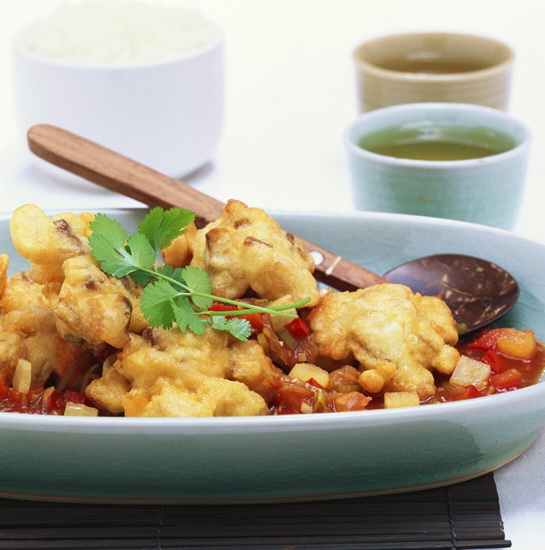 Sweet and sour fish in batter