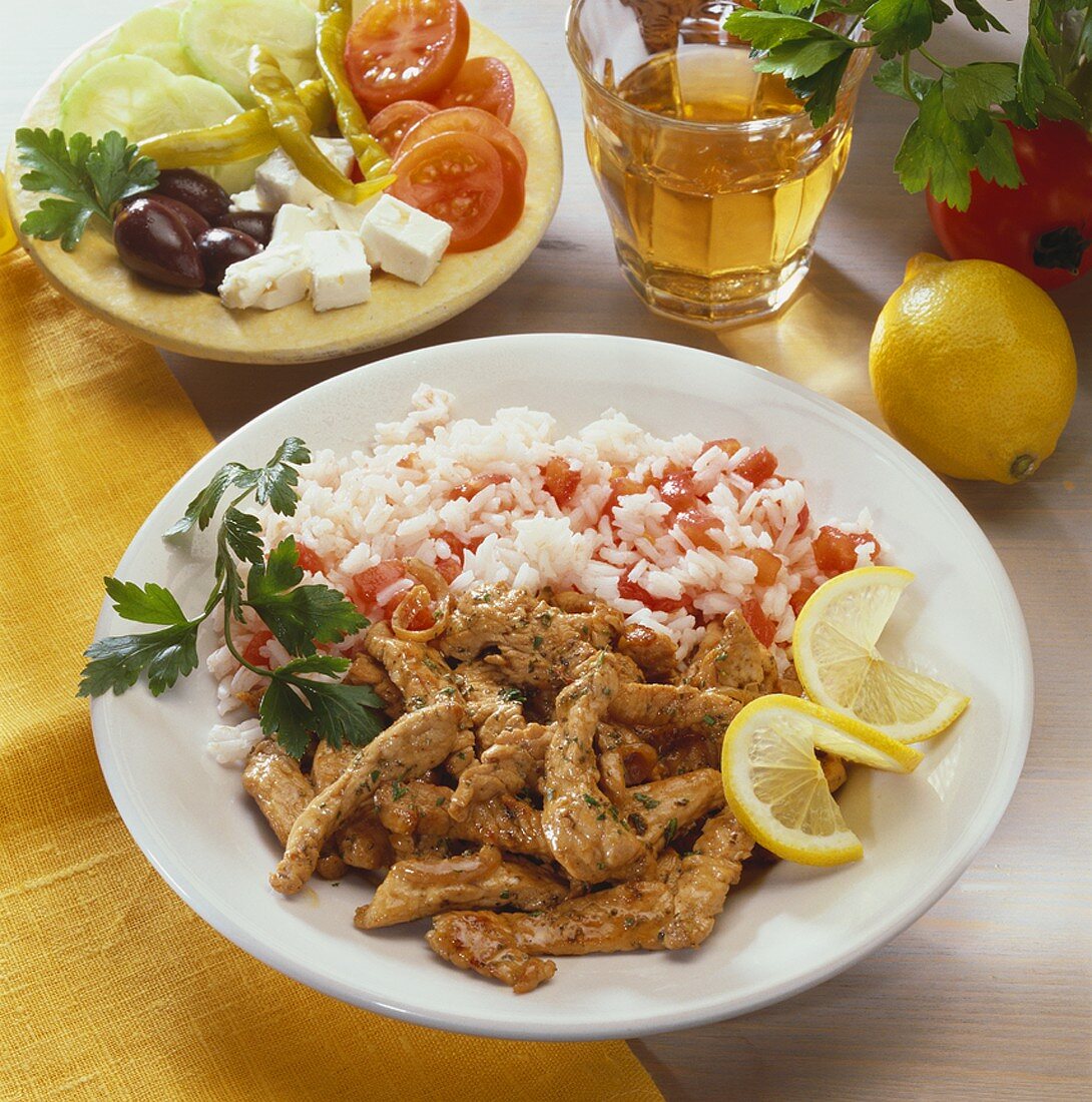 Gyros with tomato rice and Greek salad (Greece)