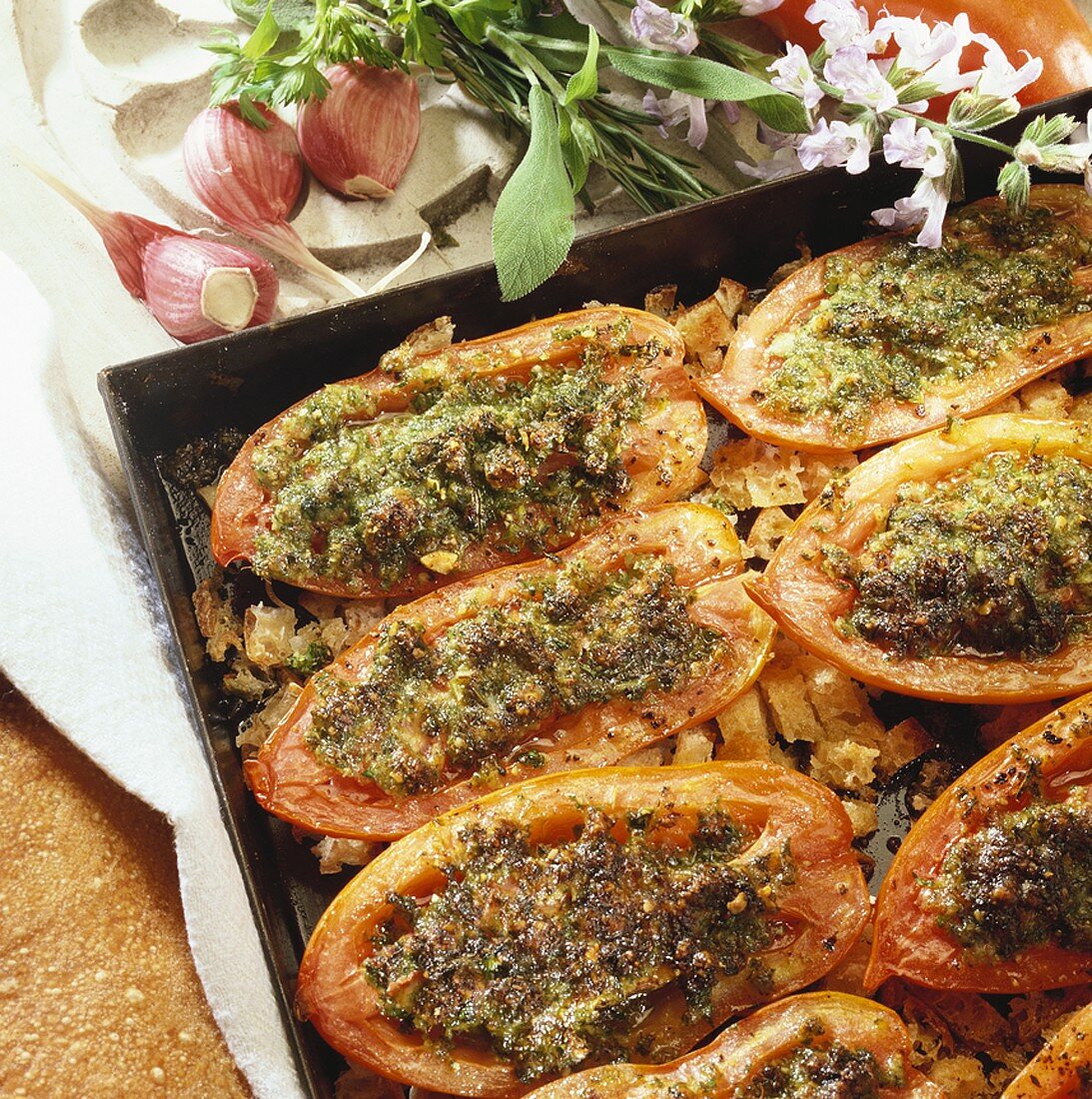 Baked tomatoes with herbs