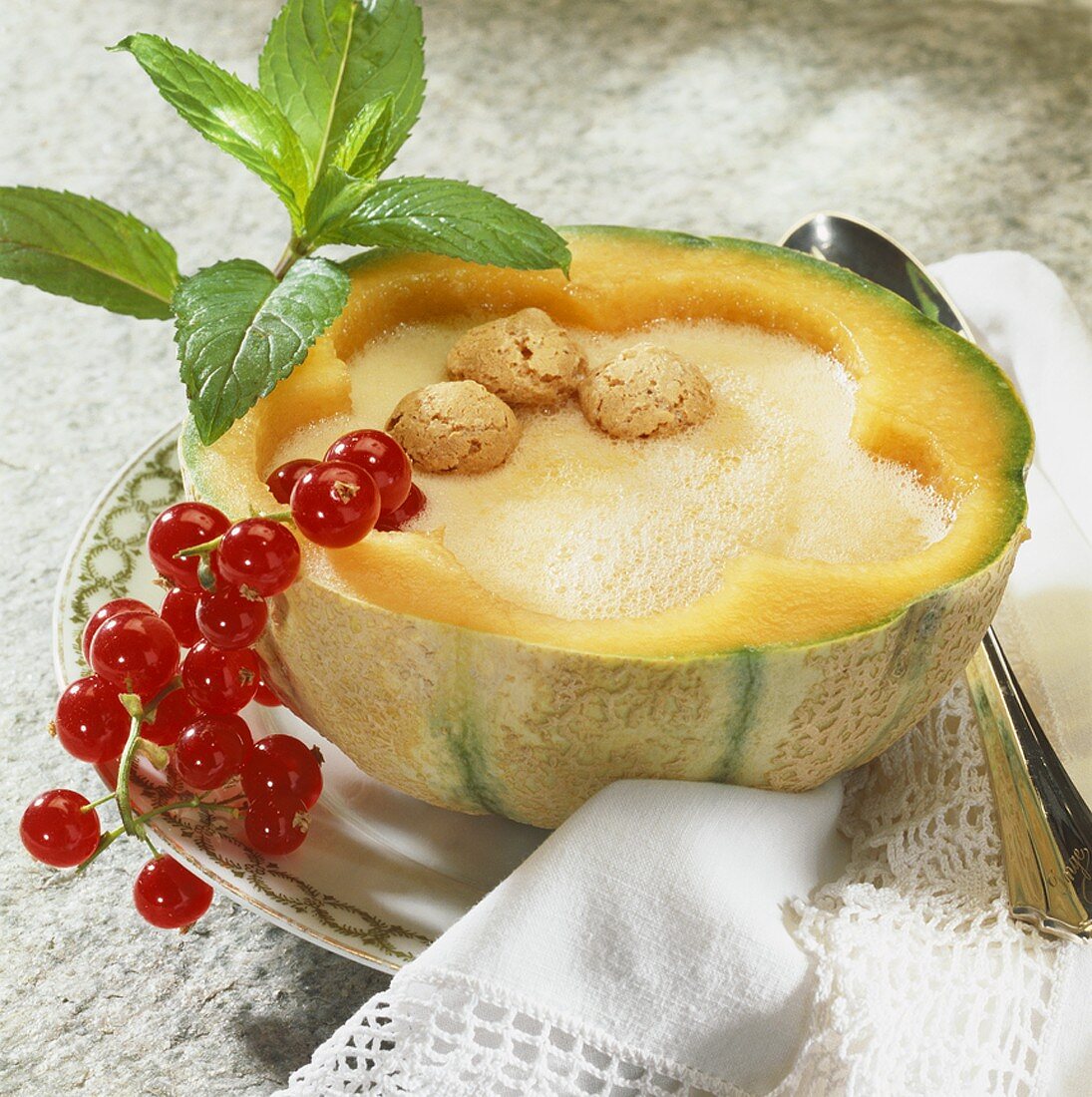 Cold melon soup in hollowed-out melon