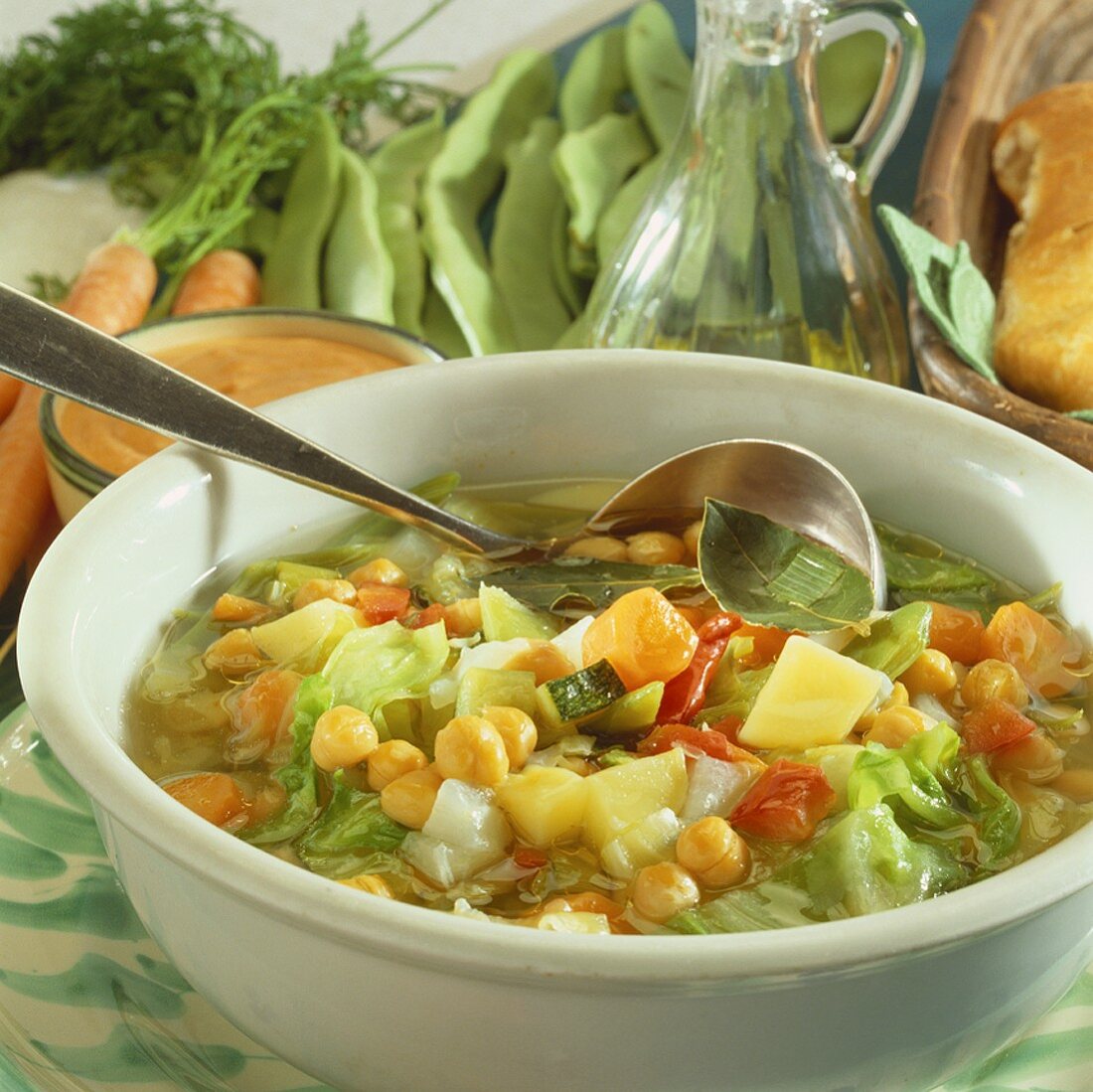 Mixed vegetable soup with chick-peas