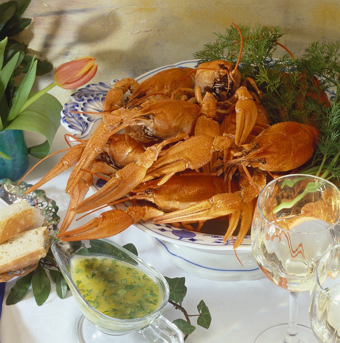 Cooked freshwater crayfish with parsley butter