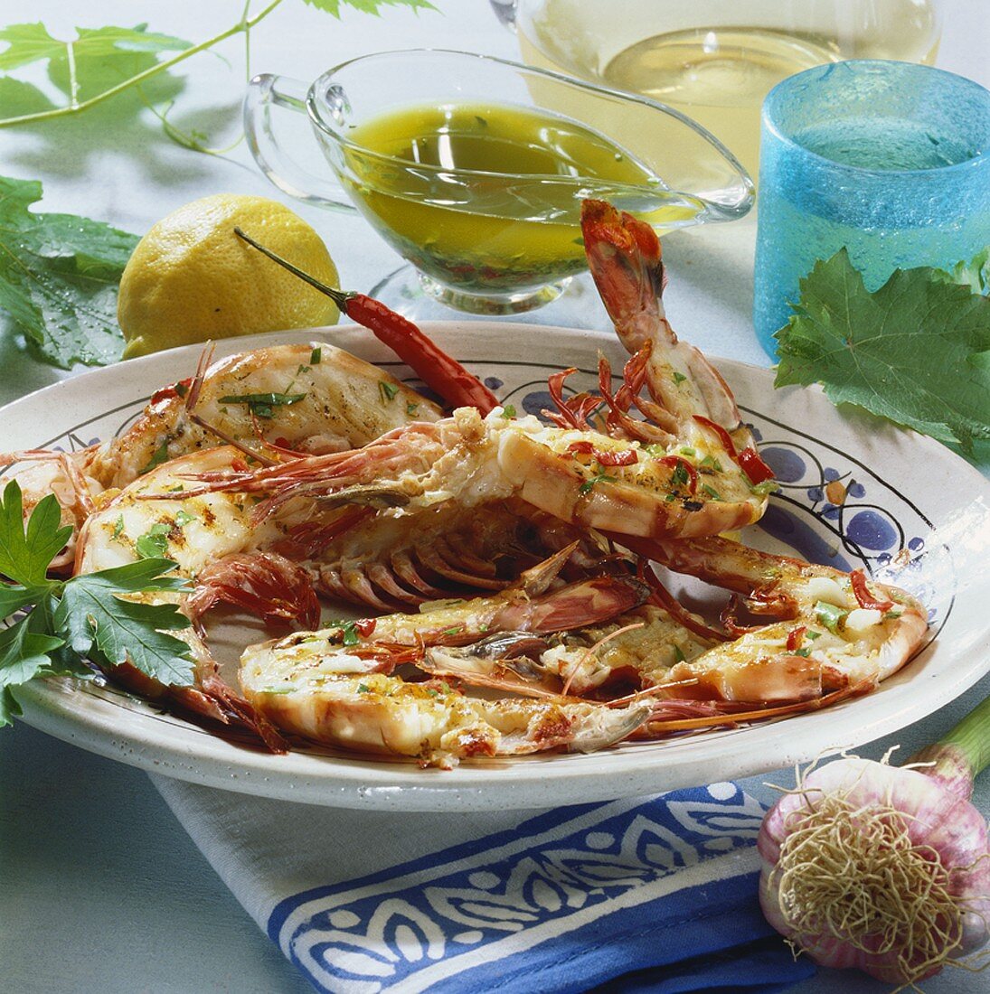 Grilled king prawns