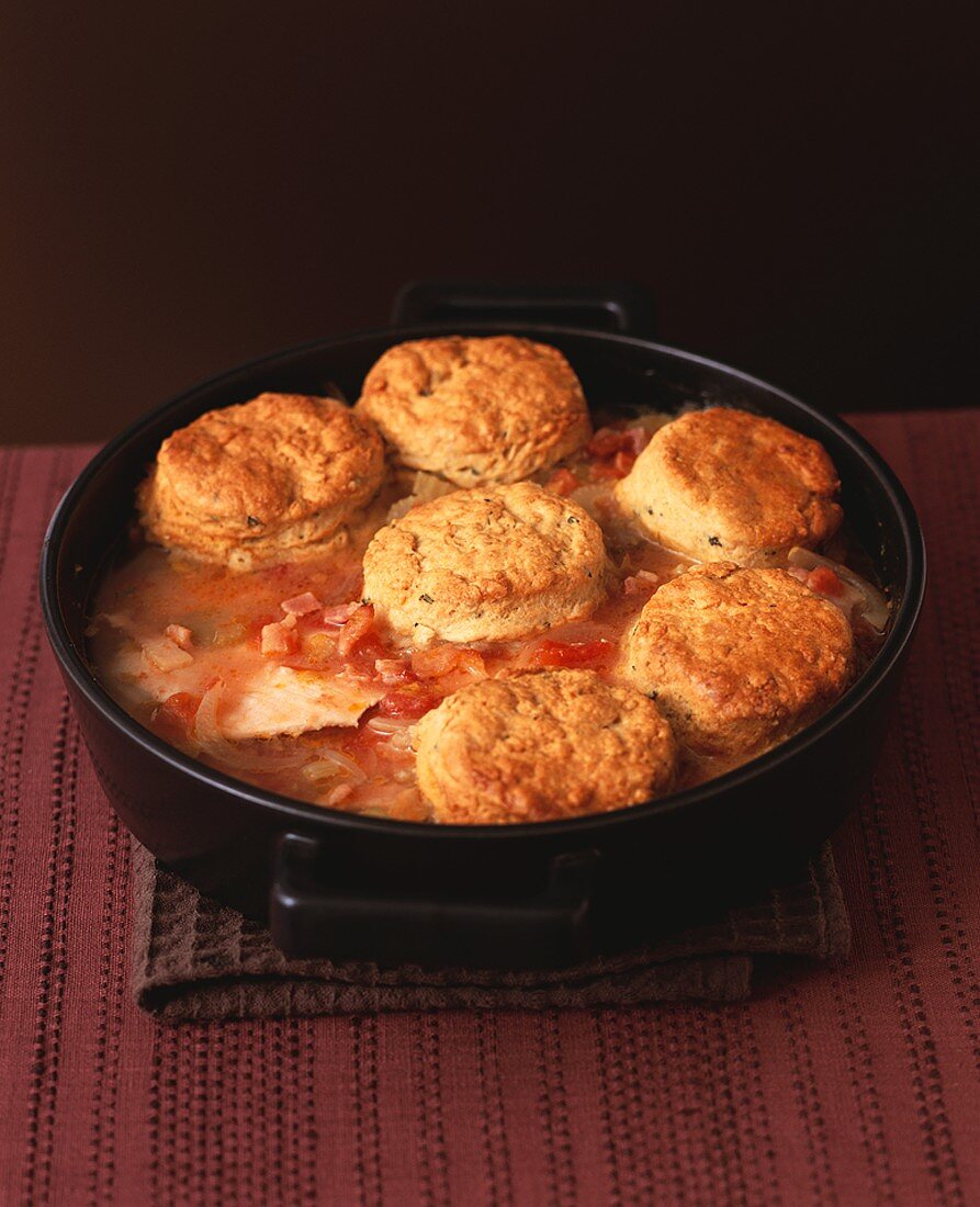 Chicken and bacon cobbler