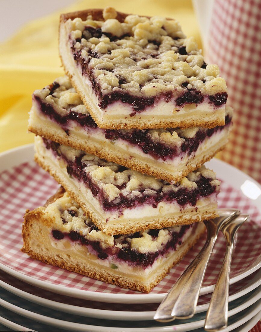 Blueberry quark cake with crumble topping