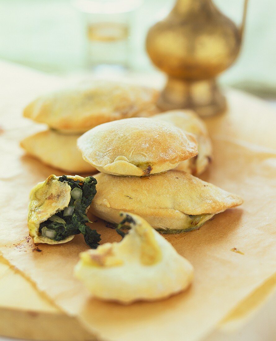 Gözleme (Turkish pastries) with spinach filling