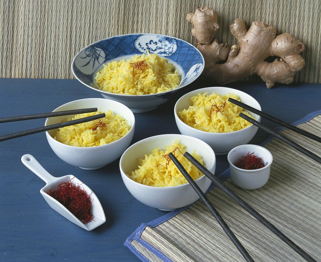 Saffron rice, saffron and ginger root