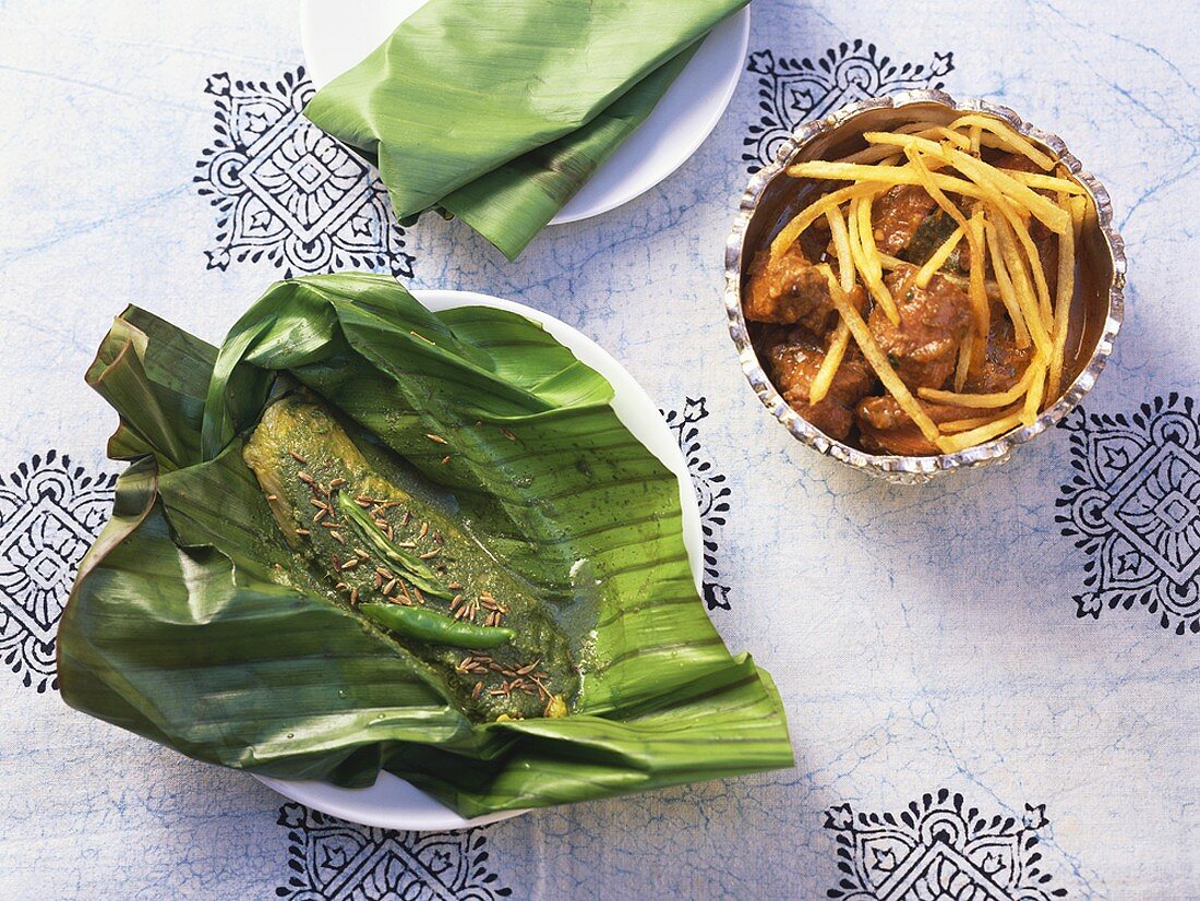 Patra Ni Machhi (Marinierter Fisch im Bananenblatt, Indien)