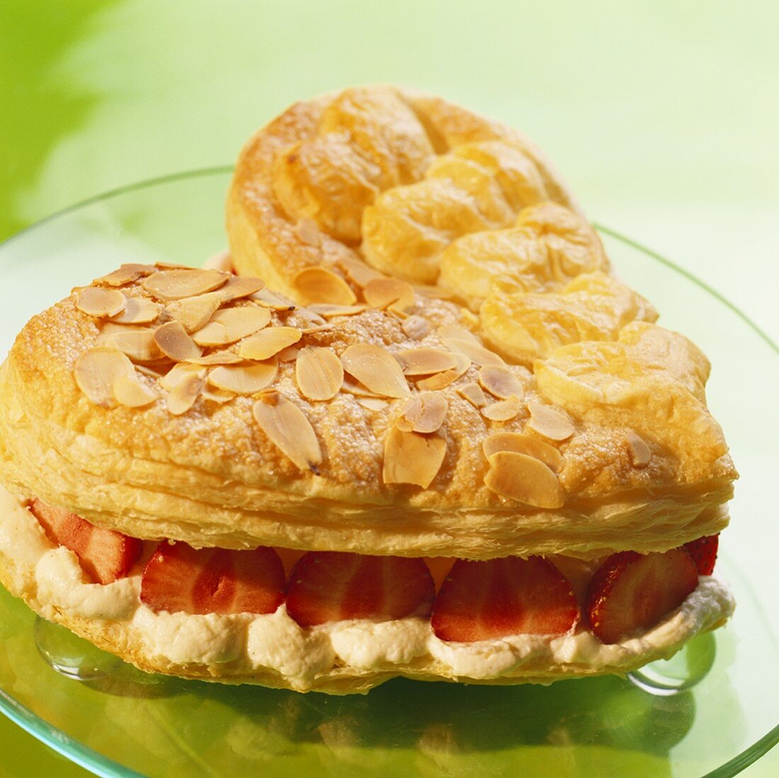 Puff pastry heart with strawberry filling