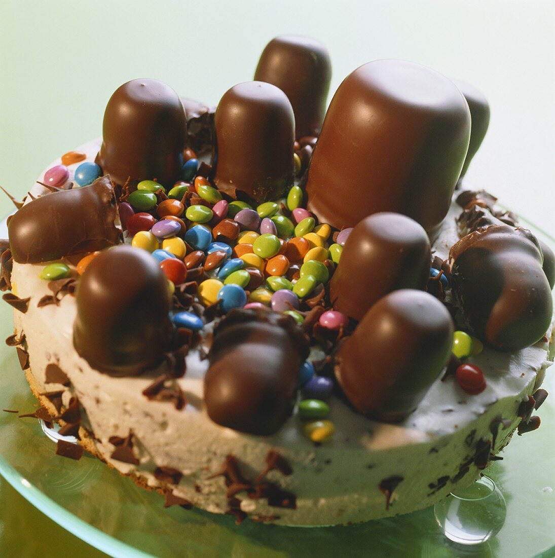 Chocolate marshmallow cake with coloured chocolate beans