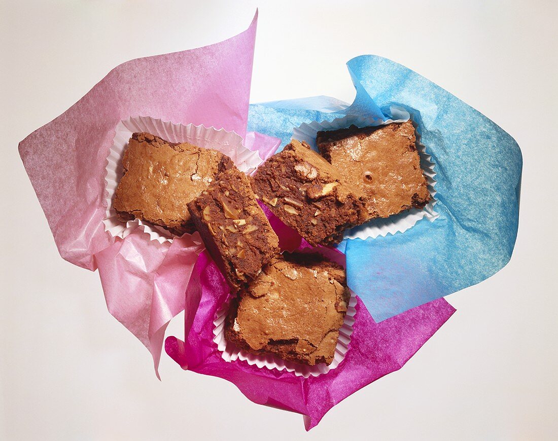 Brownies on coloured paper