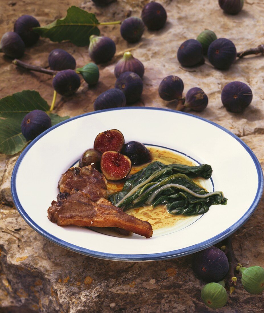 Lamb chop with figs and chard