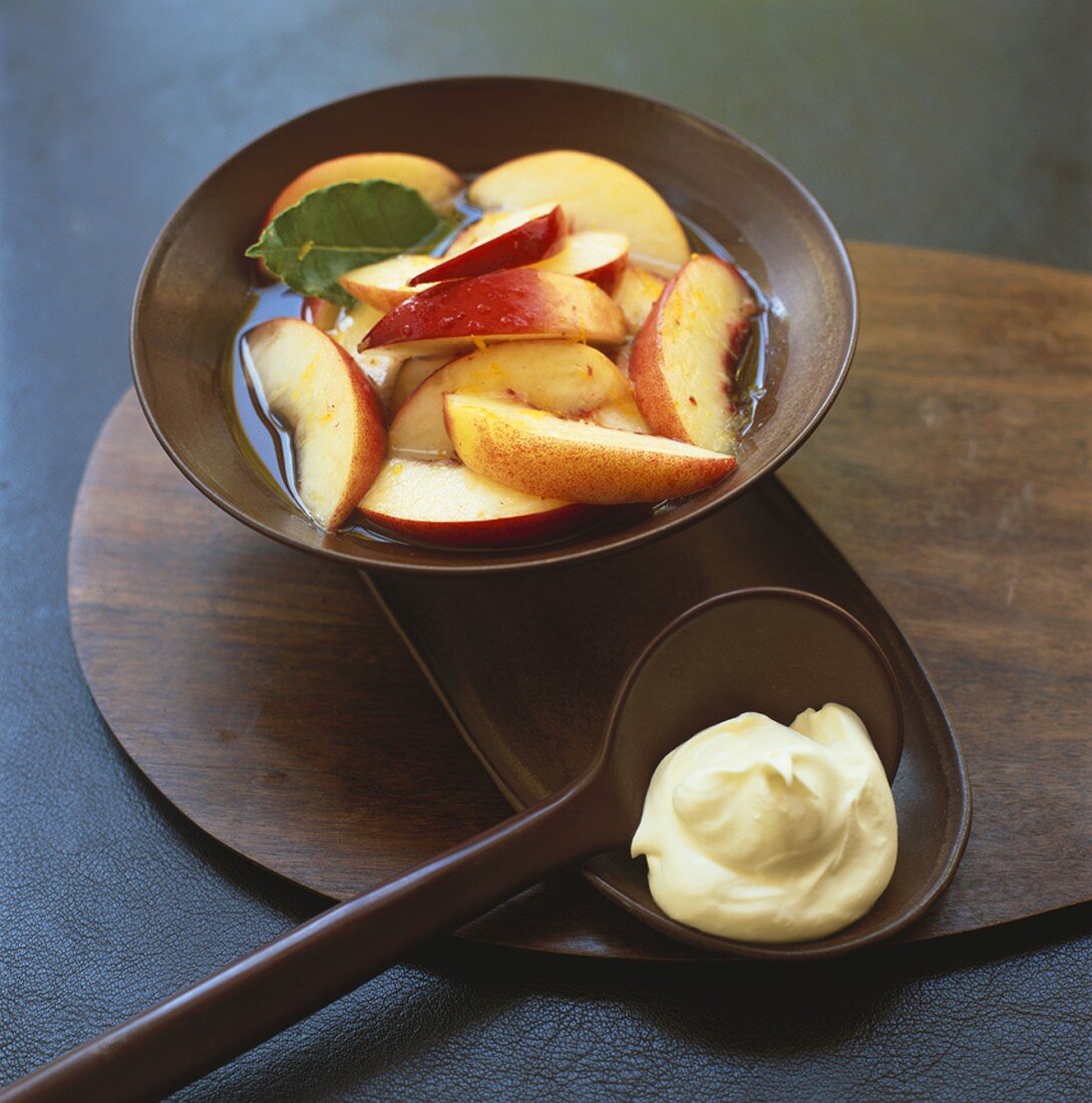 Nectarines poached in white wine syrup