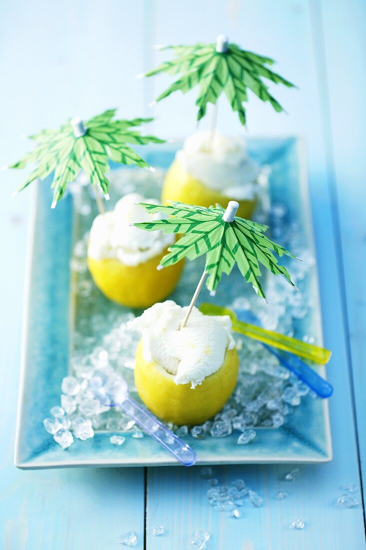 Lemon ice cream in lemon shells