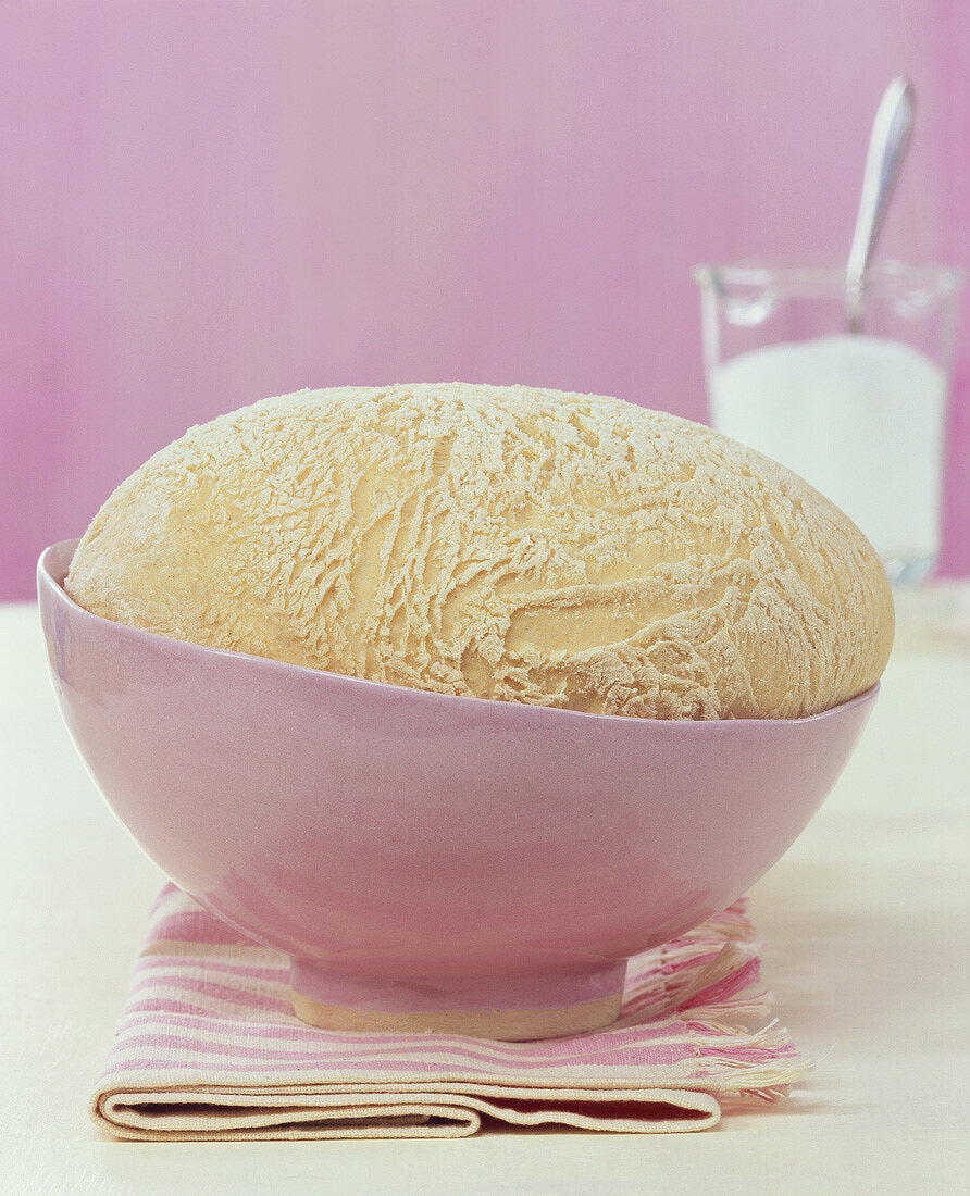 Risen yeast dough in a bowl