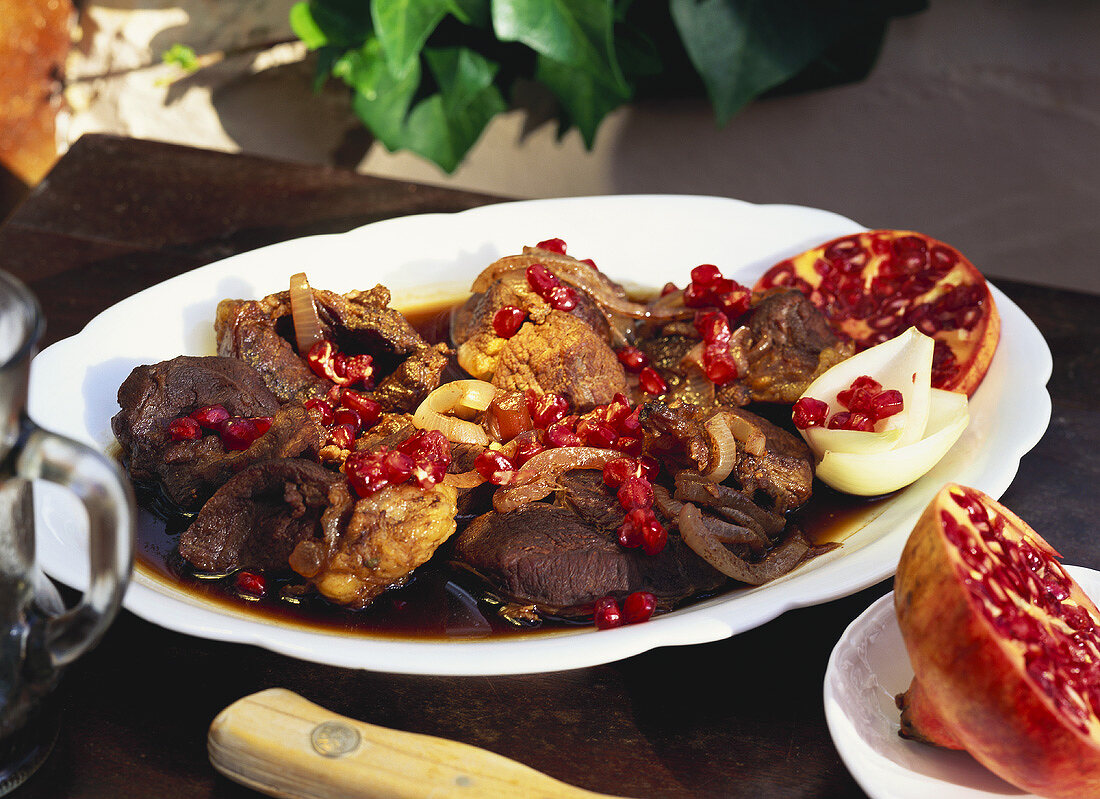 Beef loin with pomegranate sauce