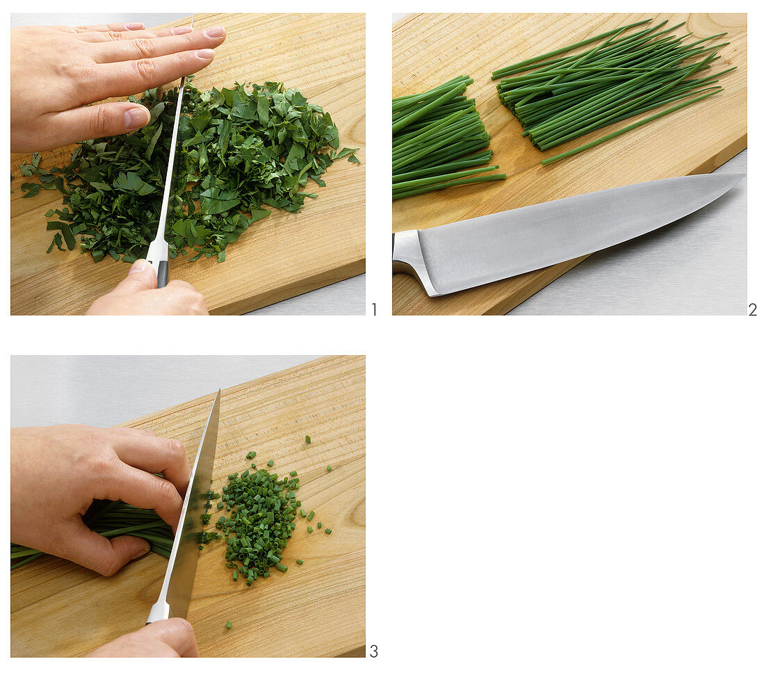 Chopping herbs with a knife