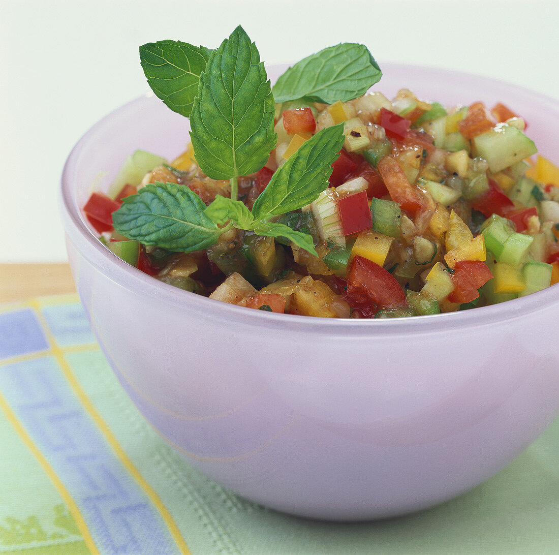 Vegetable salad with diced peppers and cucumber