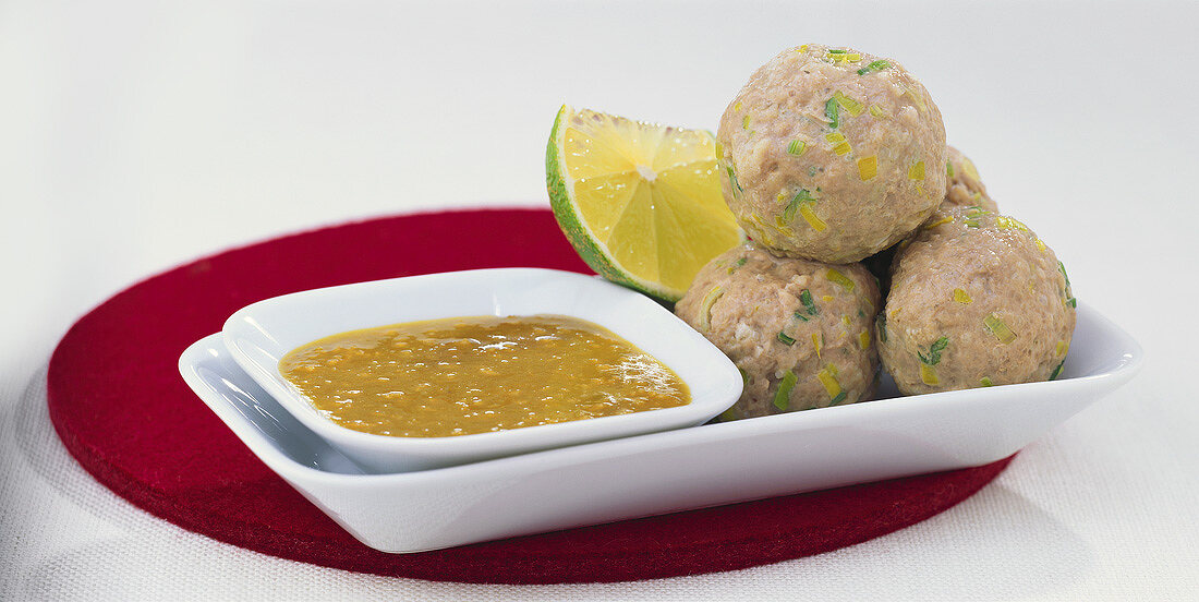 Lime meatballs with wasabi dip