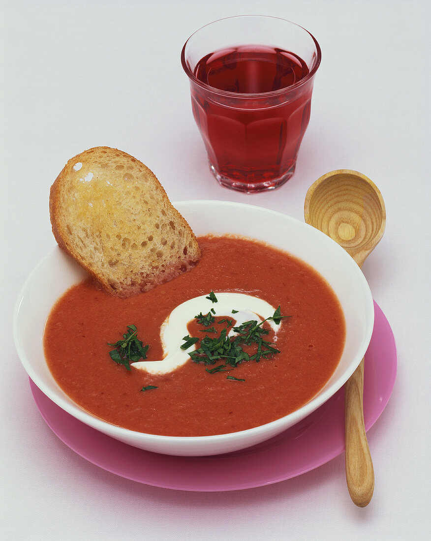 Gazpacho made with vegetables, cranberries and pears