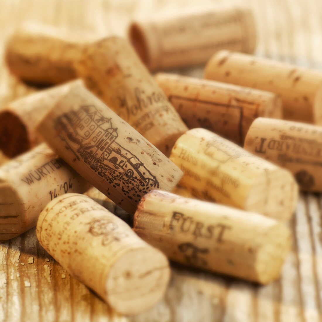 Corks from various German wine estates