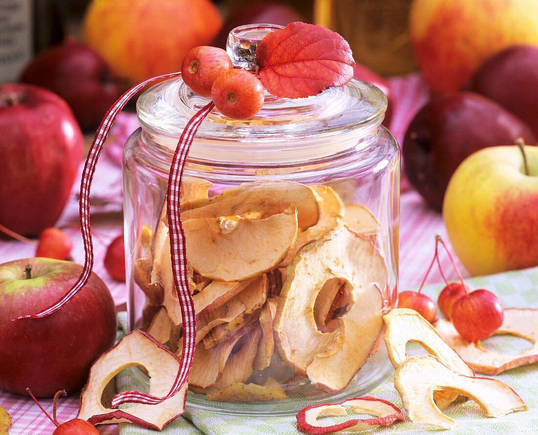 Dried apple rings in a jar