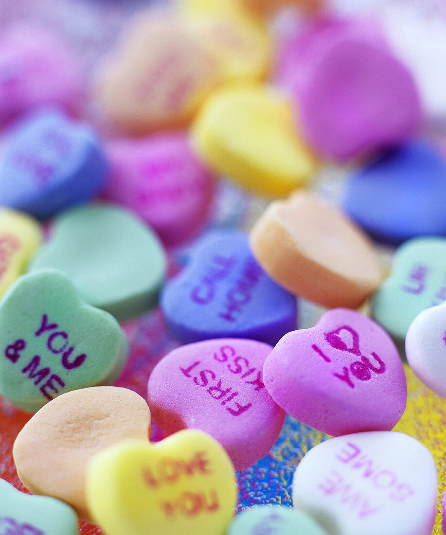 Coloured sugar hearts for Valentine's Day