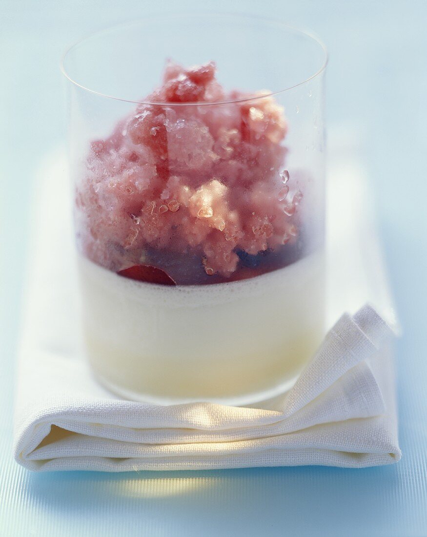 Cinnamon panna cotta with plum granita