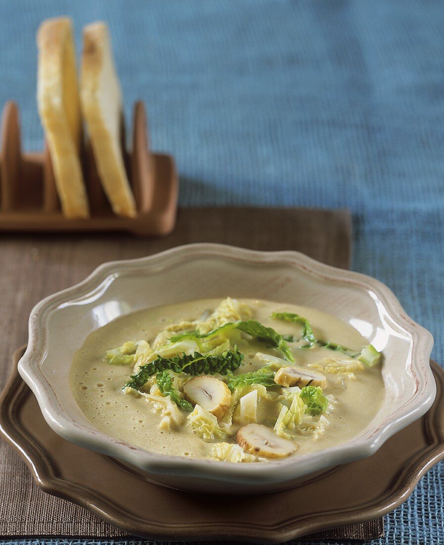 Savoy cabbage and chestnut soup