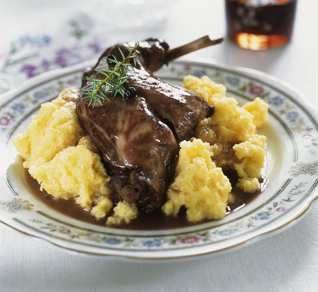 Rabbit leg on mashed potato