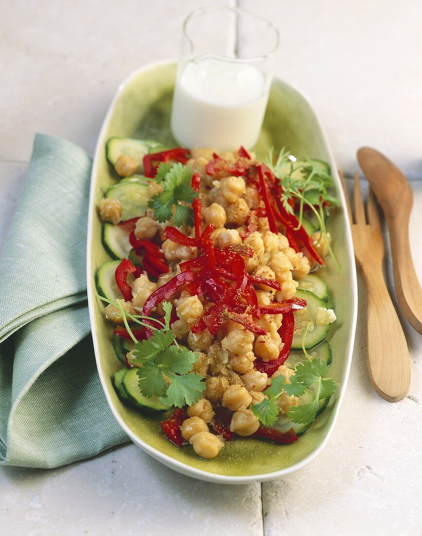 Chick-pea, pepper and courgette salad with yoghurt