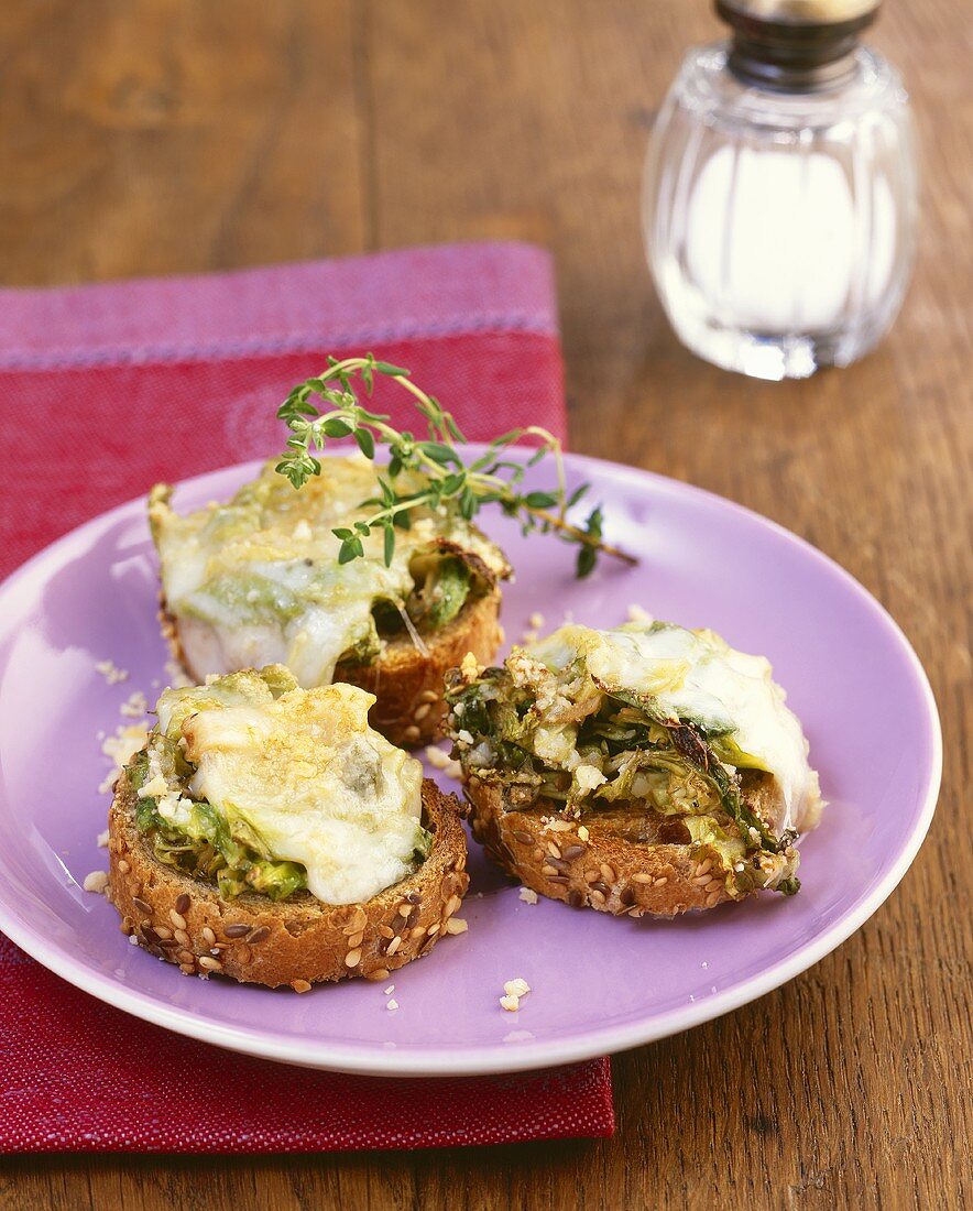 Savoy cabbage and capers on crostini