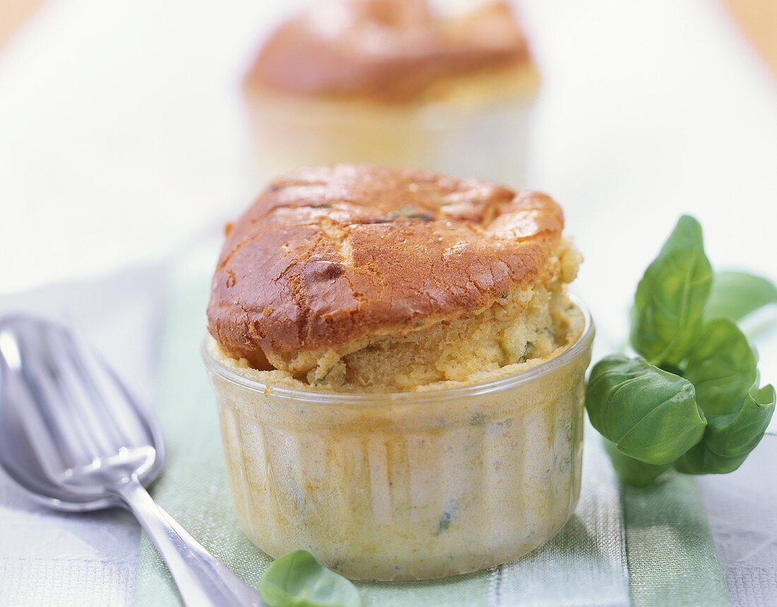 Cheese souffé with basil