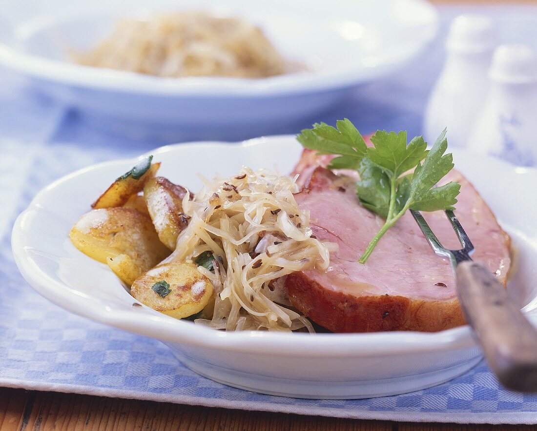 Kassler (smoked, salted pork) with Bavarian cabbage