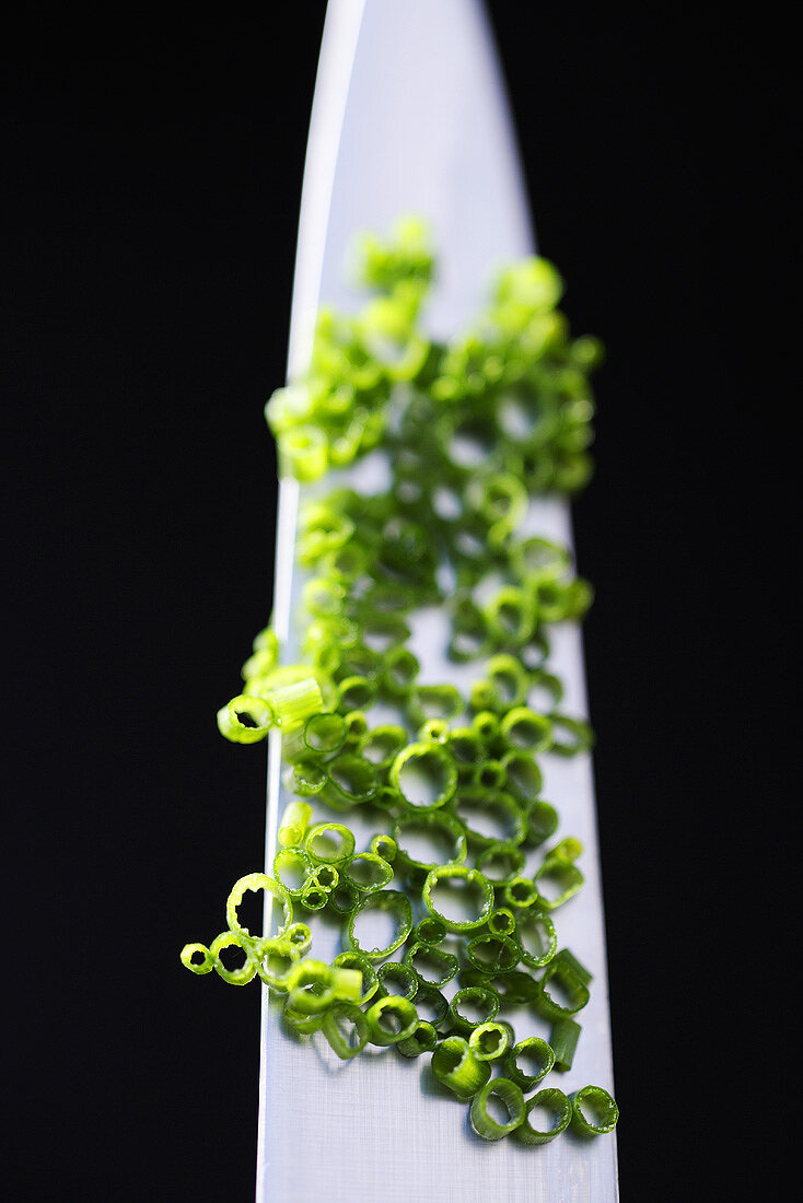 Chives on a knife blade