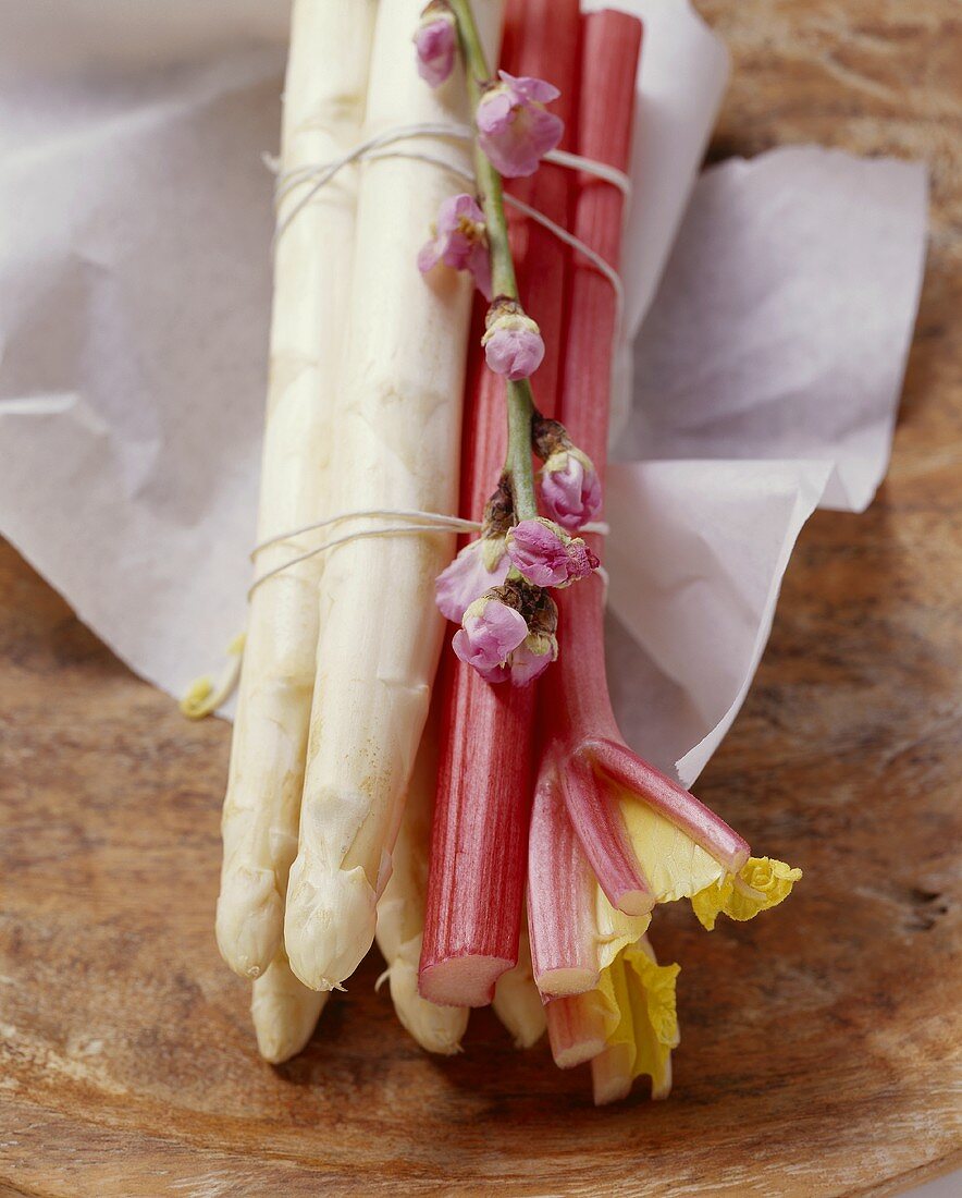 White asparagus with rhubarb
