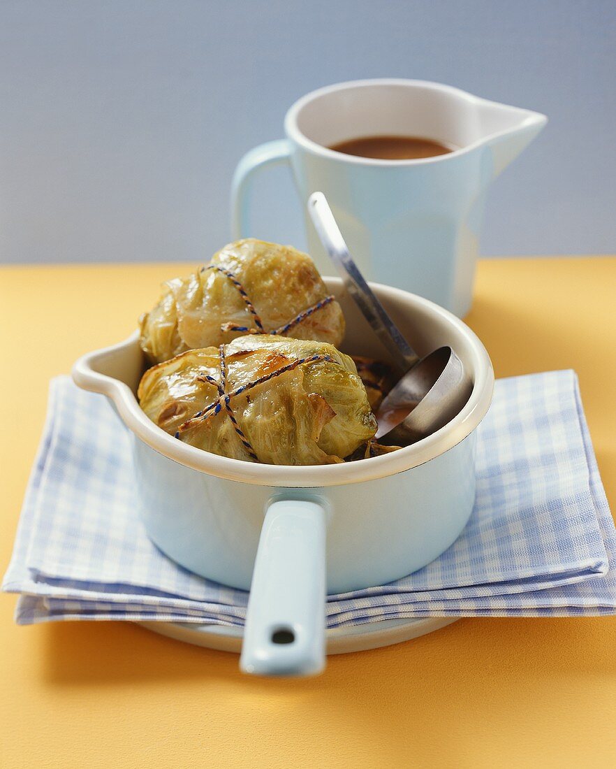 Stuffed cabbage leaves in a pan