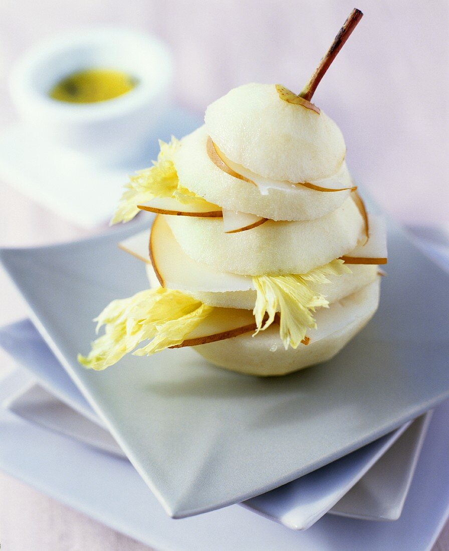 Pear with scamorza (smoked cheese) and celery