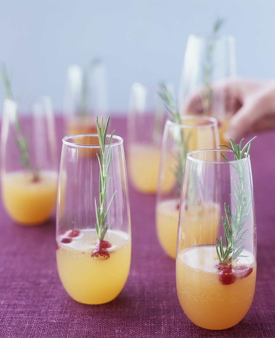 Cocktails with cranberries and rosemary