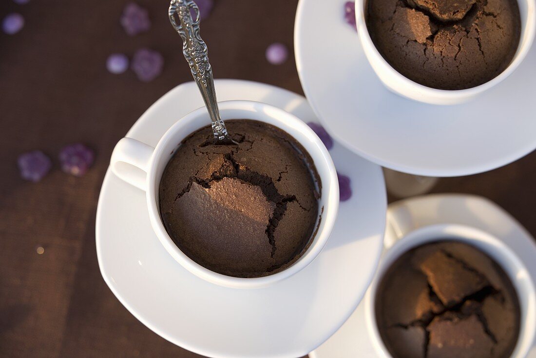 Chocolate puddings baked in three cups