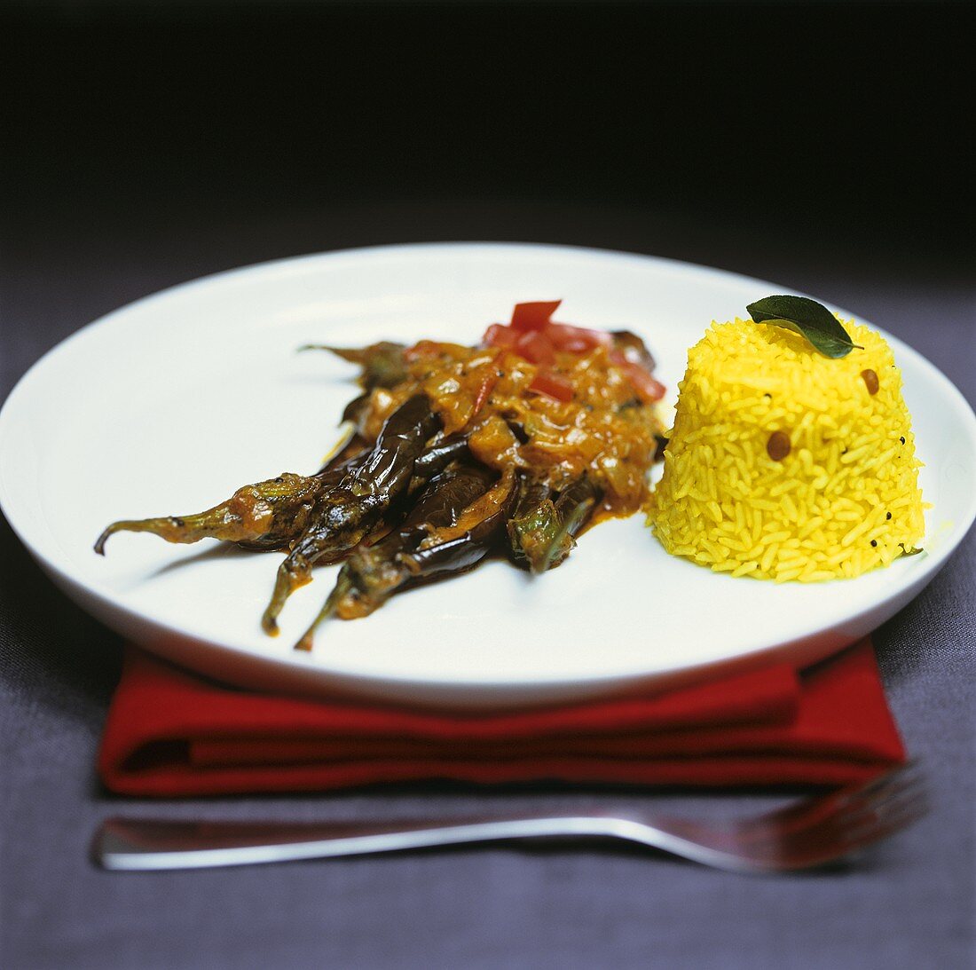 Aubergine curry with pilaw rice