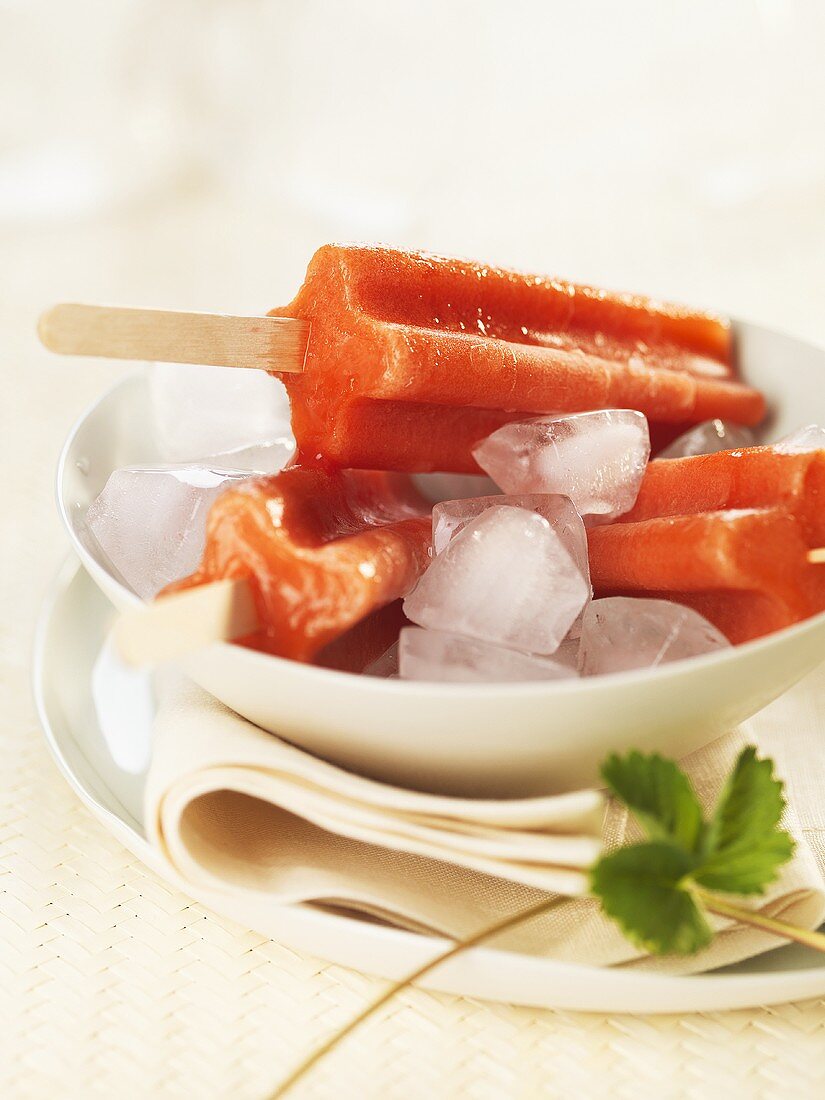 Strawberry ice lollies