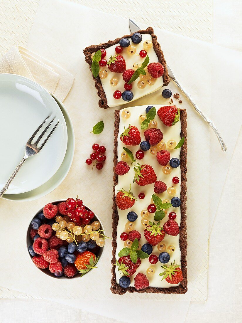 Long peppermint and mixed berry tart