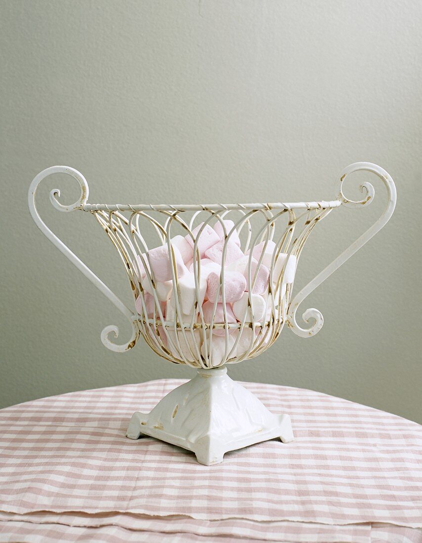 Metal basket of marshmallows