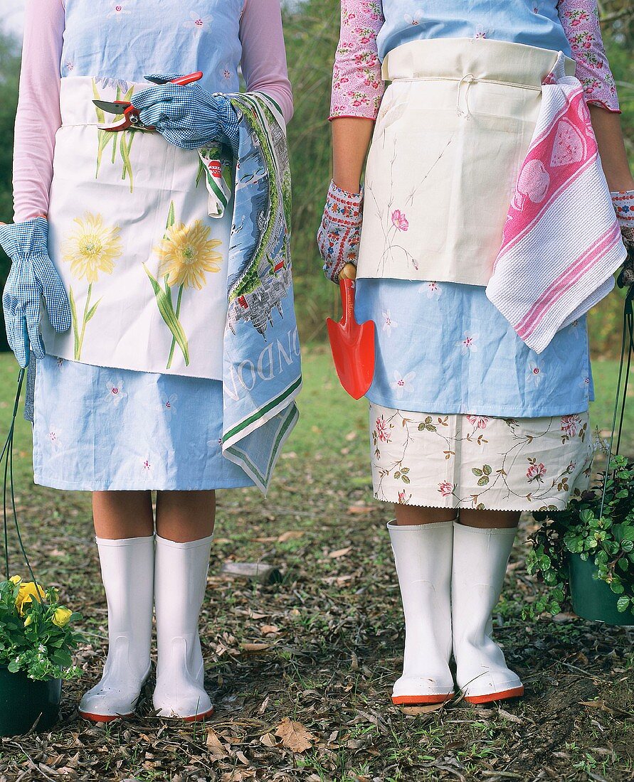 Two girls gardening