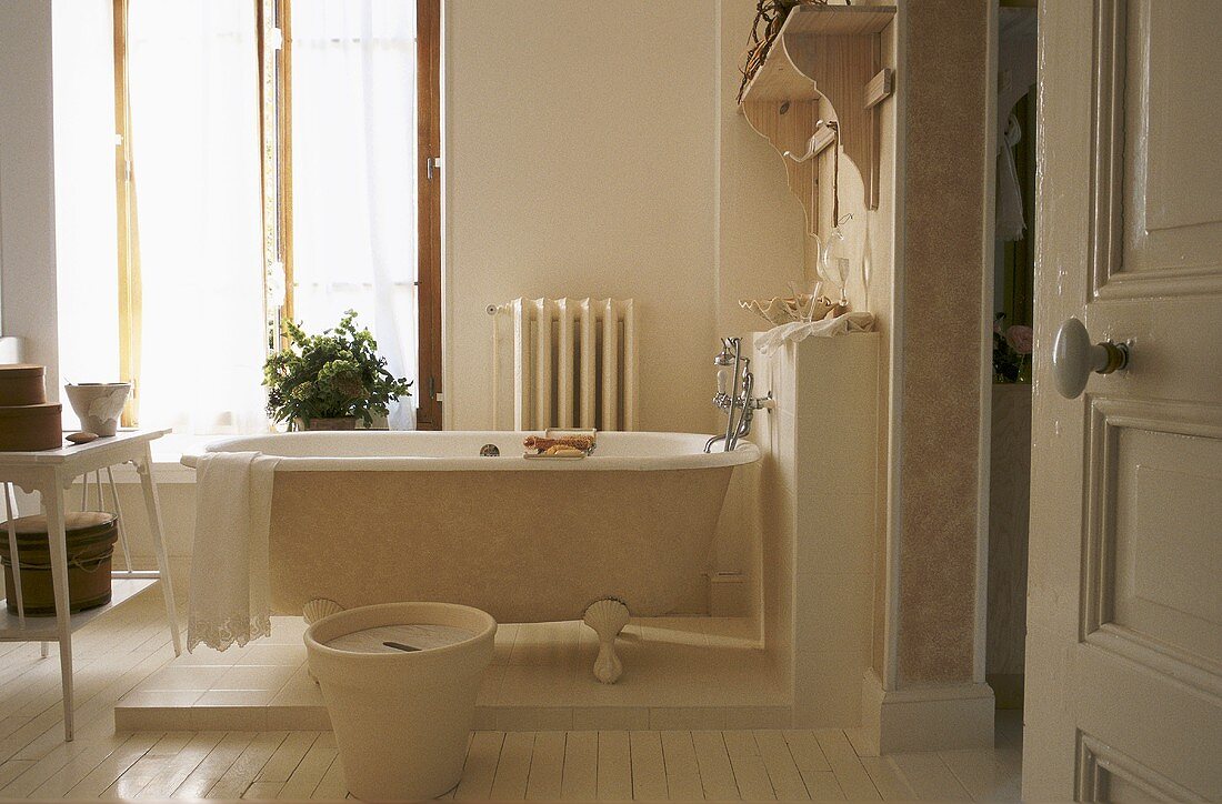 A free-standing bathtub