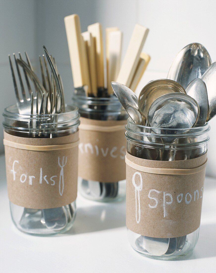 Cutlery in glass jars