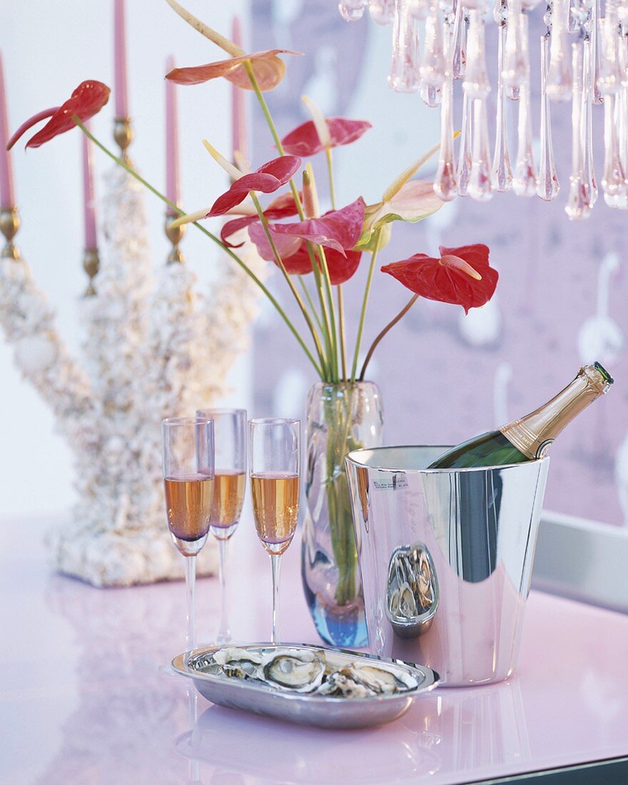 Sparkling wine and flowers in a vase